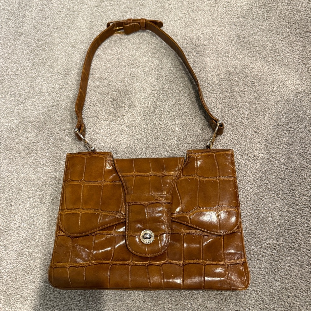 Vintage Rosart Bag Purse Adjustable Shoulder Croc Embossed Light Brown